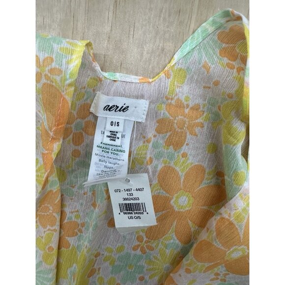 Aerie NWTs Floral Yellow Chiffon Cropped Cape Coverup One Size Sunny 70’ Boho - Picture 2 of 5